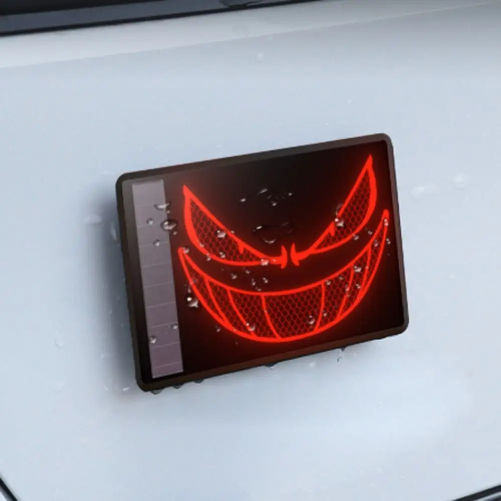 Solar Powered Car Neon Lights Adhesive Scary Expression Warning Car Triangle Window Light Colorful Wireless