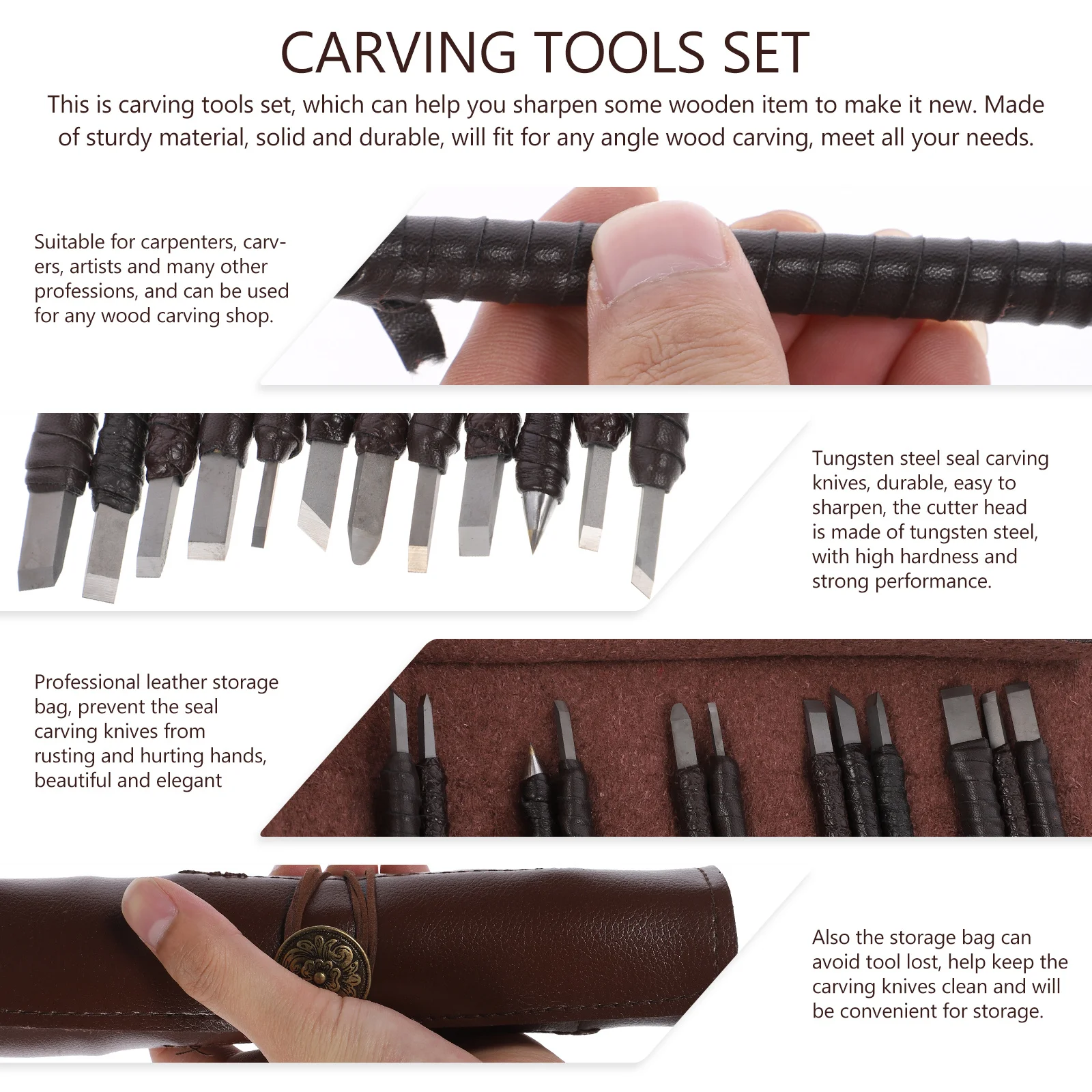 

12Pcs Wood Carving Kit Carving Tools Set Premium Woodworking Knives Practical Portable for Beginners Professionals