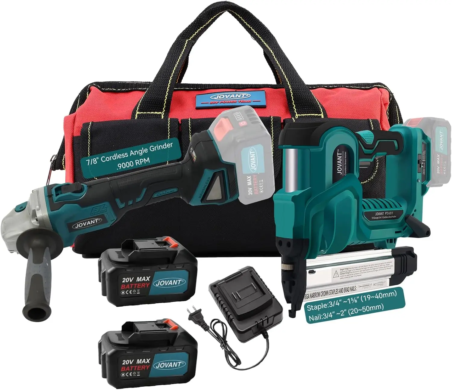 

Cordless Angle Grinder and Cordless 18GA Nail Gun with Battery, Cordless Power Tool Combo Kit with Battery and Charger, 7/8" Ang