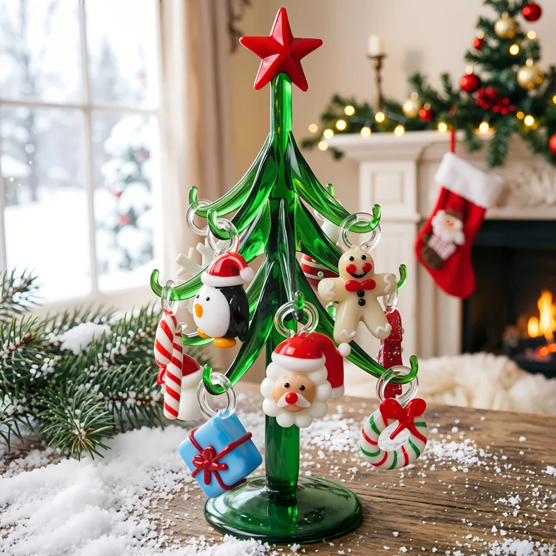 

Handmade Murano Glass Crafts Christmas Tree Figurines Ornaments Home Decor Simulation Christmas Tree With 12 Pendant Accessories