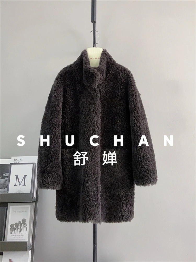 100% wollen jas vrouwen nieuwe warme lange schapen jas vrouwen winter losse kleine pure wol stand-up casaco feminino inverno
