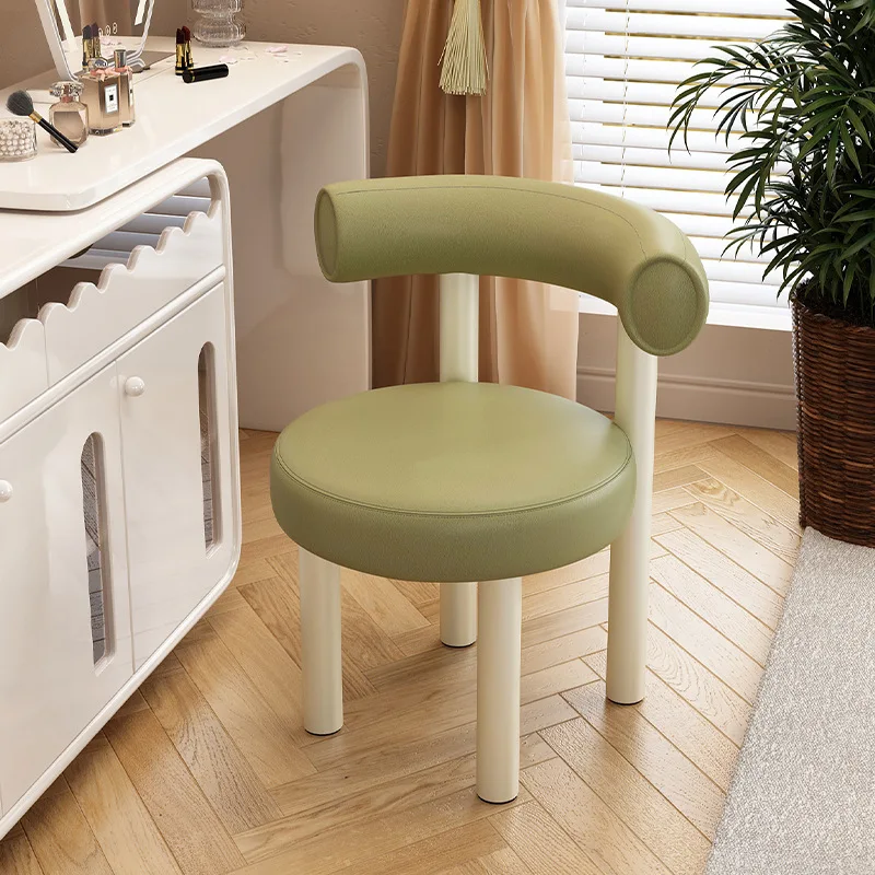 

Modern style girl bedroom makeup stool cream style household leisure dining stool with backrest light luxury soft bag dressing