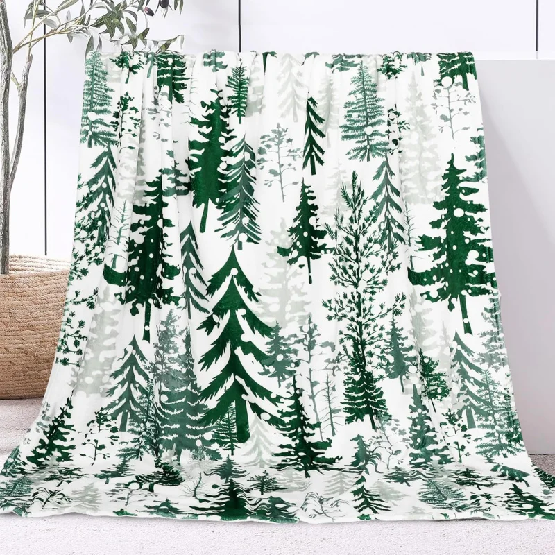 

Christmas blanket watercolor green pine tree throwing blanket soft plush winter home suitable for beds and sofas