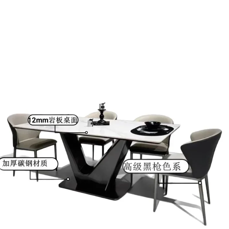 

Bright rock slab Italian minimalist light luxury stable dining table, small apartment household rectangular dining table