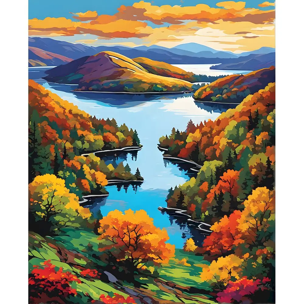 GATYZTORY Diy Painting By Number River Landscape Kits Picture By Numbers Handmade Acrylic Paint On Canvas Home Decoration