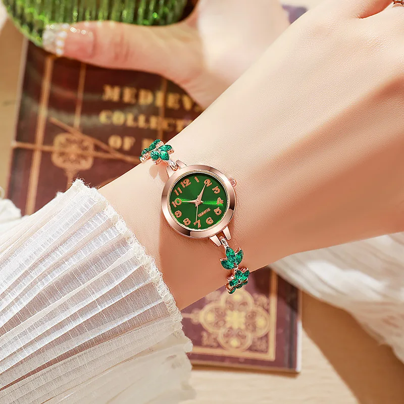 Relógio feminino elegante com mostrador árabe, pulseira de strass luxuosa, relógio de quartzo para mulheres, presente (sem caixa)
