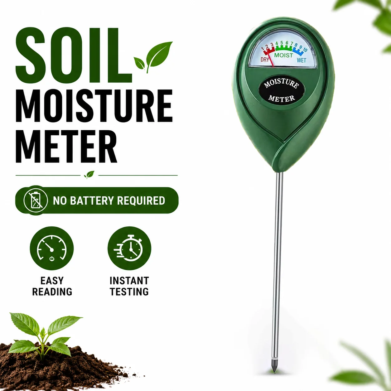 1PC Soil Moisture Meter No Battery Plant Water Tester Instant Reading Garden Plant Care Tool