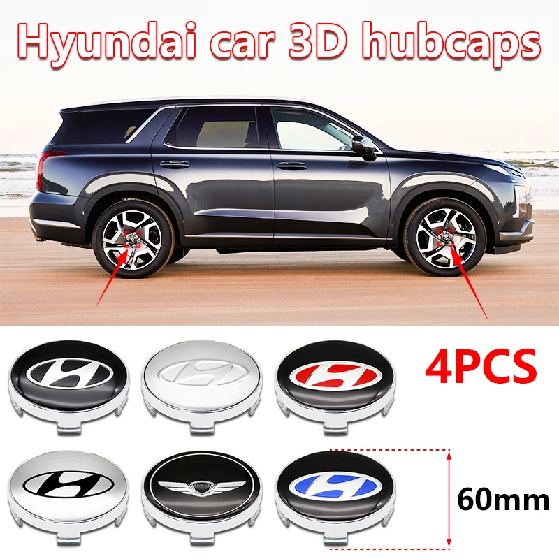 

4 шт., 56 + 60 мм, центральная крышка ступицы колеса автомобиля для Hyundai Santa Sonata Solaris Azera Creta I30 Tucson, крышка обода, эмблема, наклейки, аксессуар