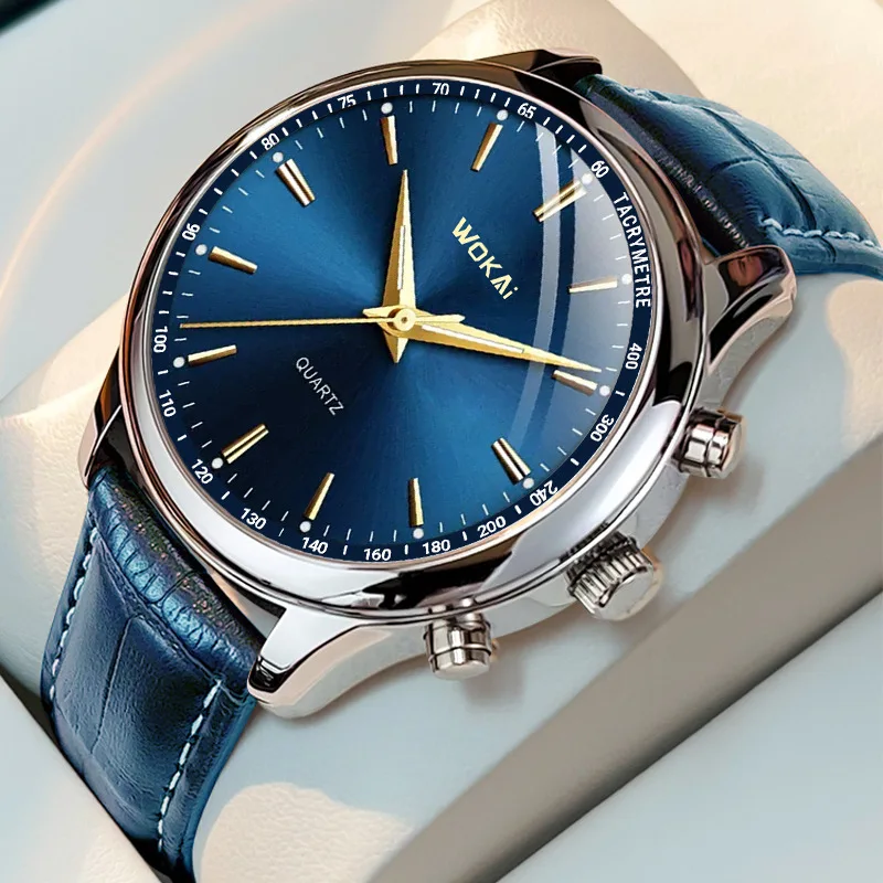 Homens elegantes quartzo azul pulseira de couro relógios, relógio de pulso casual masculino, moda relógio, Out-Door relógios