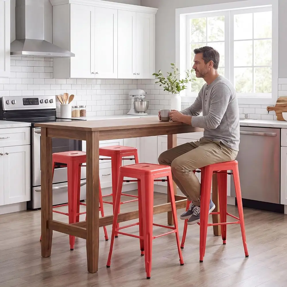 30 Inch Metal Bar Stools Set o 4, Counter Height Stools, Industrial Bar Chairs Patio Stool Stackable Stool or Kitchen/Dining Roo