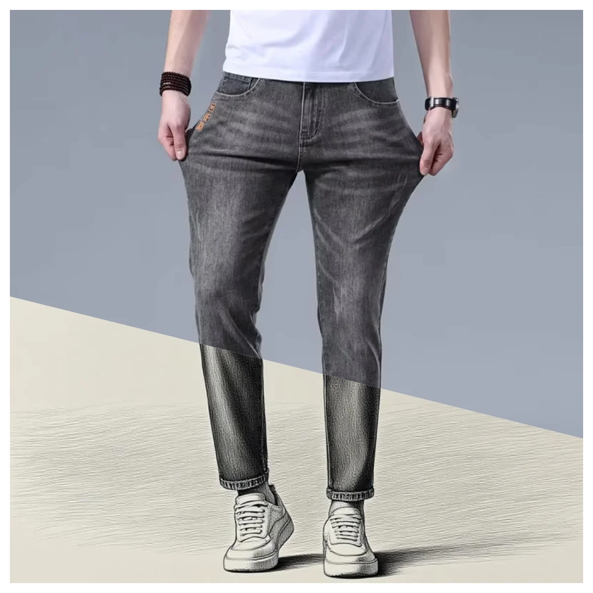 

2025 New Four Seasons Jeans Small Size 27 Ankle Short Men's Tight Cowboy Pants Black Grey Men's Stretch Jeans