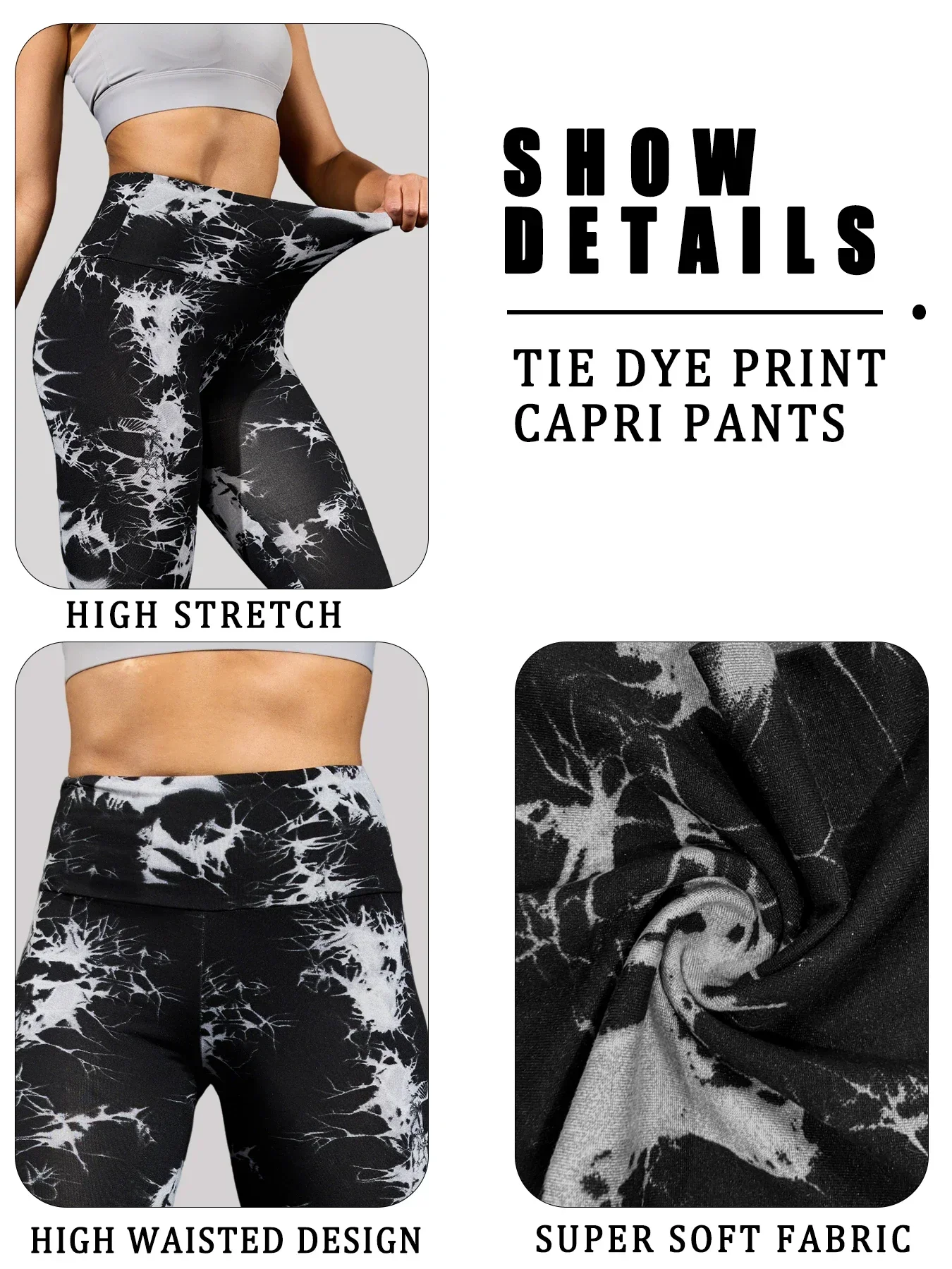 3 عبوات من سراويل كابري رياضية فائقة النعومة وخصر عالٍ وطباعة ربطة عنق للنساء لا ترى من خلال اليوغا واللياقة البدنية في صالة الألعاب الرياضية #3