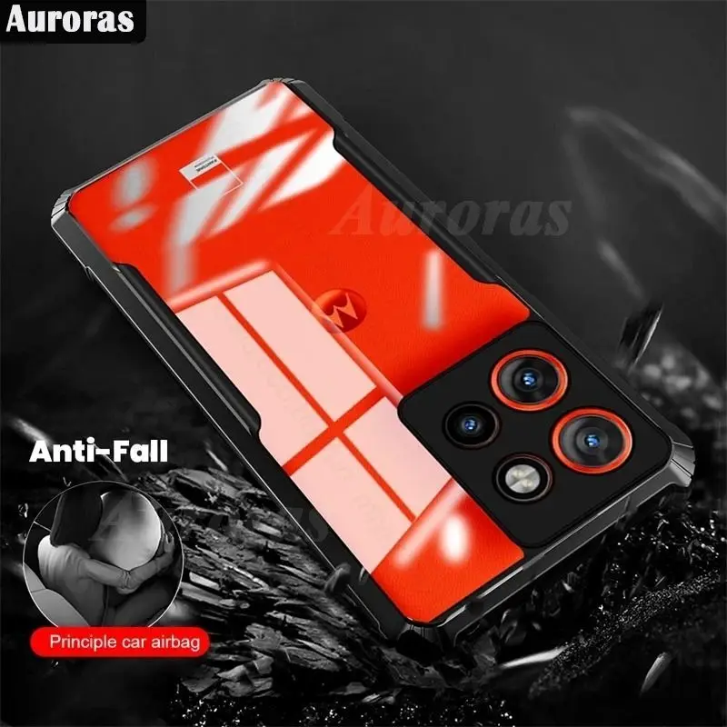 For Moto Edge 50 Case Clear Acrylic TPU Soft Frame Back Cover Moto Edge 50 Neo Magnetic Holder Ring Shockproof Coque