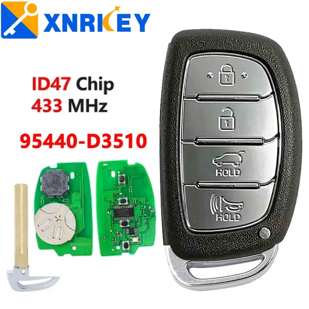 

XNRKEY 95440-D3510 TQ8-FOB-4F11 Keyless Smart Car Key 433.92MHz FSK NCF29A1X 47 Chip For 2018 2019 2020 2021 Hyundai Tuc