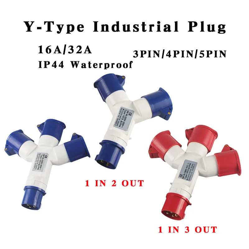 1 PCS Y Type Industrial Plug 16A/32A Wiring With 220V 380V Two Way,Three Way Plug IP44 Waterproof 3PIN/4PIN/5PIN Industrial Plug