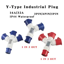 1 PCS Y Type Industrial Plug 16A/32A Wiring With 220V 380V Two Way,Three Way Plug IP44 Waterproof 3PIN/4PIN/5PIN Industrial Plug