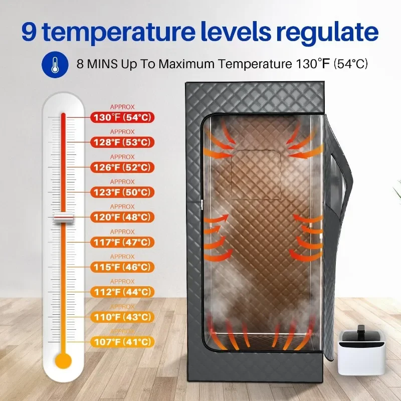 가정용 휴대용 스팀 사우나 상자, 2.6L 1000W 스티머, 원격 제어, 9개의 조절 가능한 스팀 레벨이 있는 개인 사우나 텐트