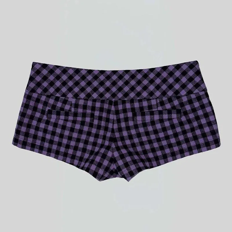 Coquette Black Pink Gingham Low Waist Hot Pants Women Double Decor Buttons Bodycon Mini Shorts Retro Streetwear Bottom