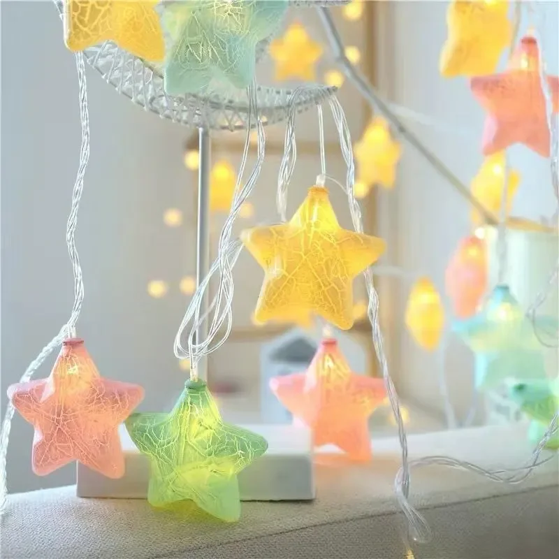 Bunte 1,5 m 10 LED Stern Fee Lichterkette Girlande Schlafzimmer Garten Hängeleuchte für Kindergeburtstag Babyparty Party Dekoration