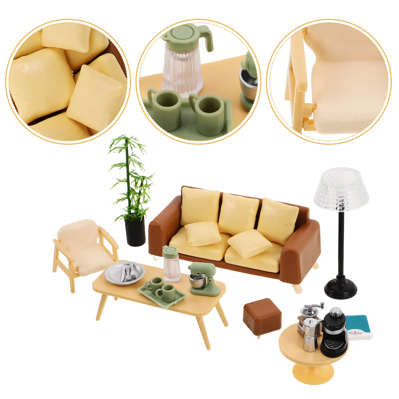 

Набор для миниатюрного кукольного домика: Детализированный мини-диван и аксессуары для создания реалистичных сцен и творческого оформления.