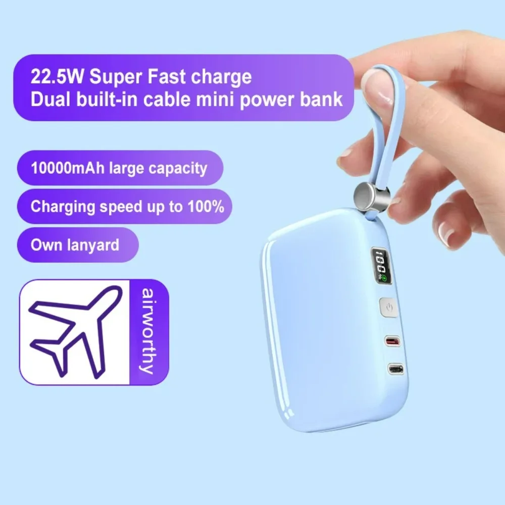 

Ultrathin Portable Power Bank 10000mAh High Capacity Super Fast Charging Charger Universal Mobile Power Banks with Hanging Rope