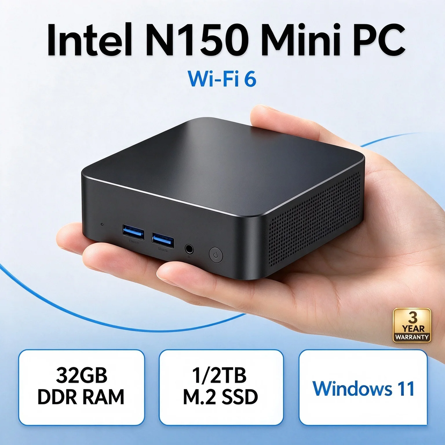 2026 미니 PC 인텔 N150 윈도우 11 프로 휴대용 컴퓨터 게이밍 PC 16GB 32GB 램 1TB 2TB SSD 사무용 학습용 와이파이 6 BT5.2 게이머 PC