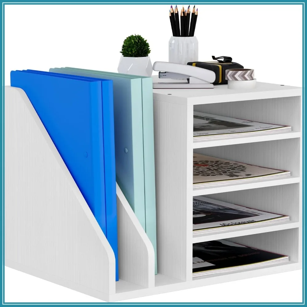 

Wood Desk Organizer File Holder, Adjustable Compartments Desktop Paper Sorter for Home Office School