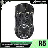 Ratón inalámbrico para juegos ATTACK SHARK R5 8K, 42K DPI -PAW3950 MAX Sensor -39g Diseño ahuecado de fibra de carbono ultraligero