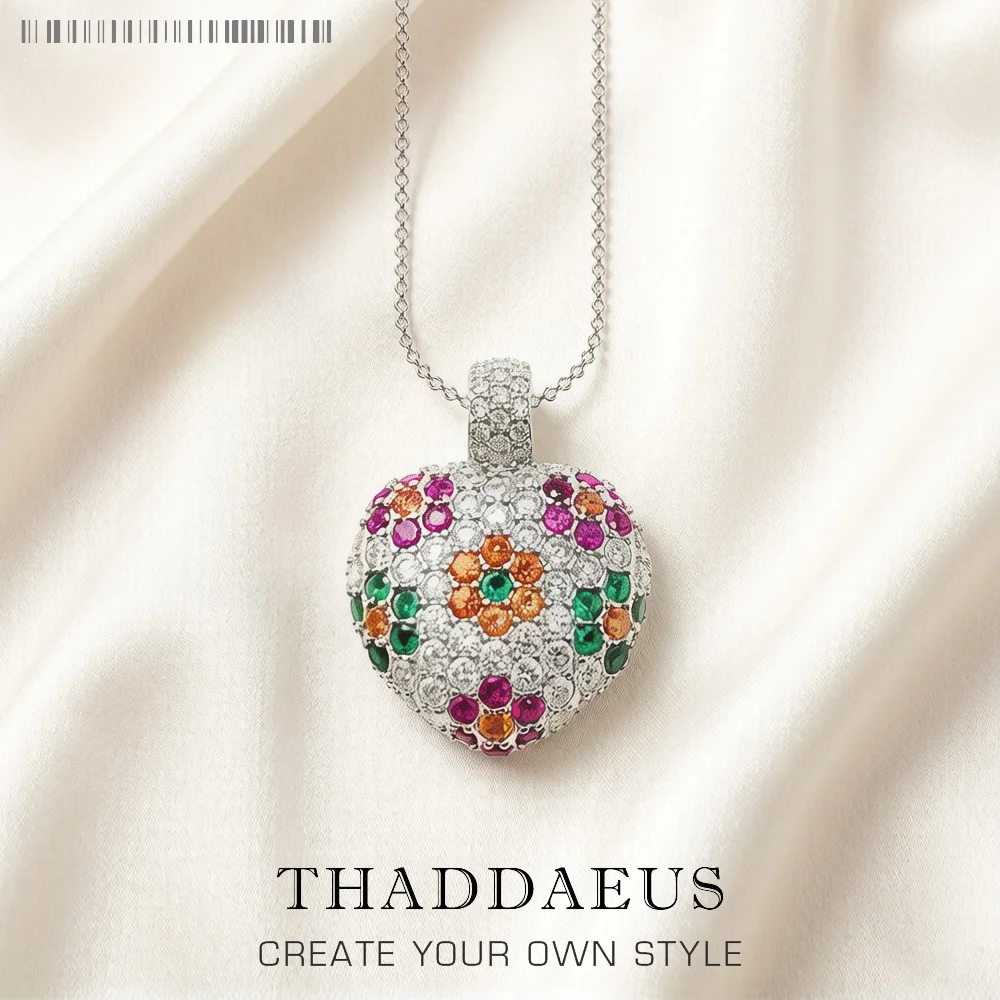 

Necklace Heart Colorful Flower Summer Brand New Romantic Fine Jewelry Europe 925 Sterling Silver Gift For Women