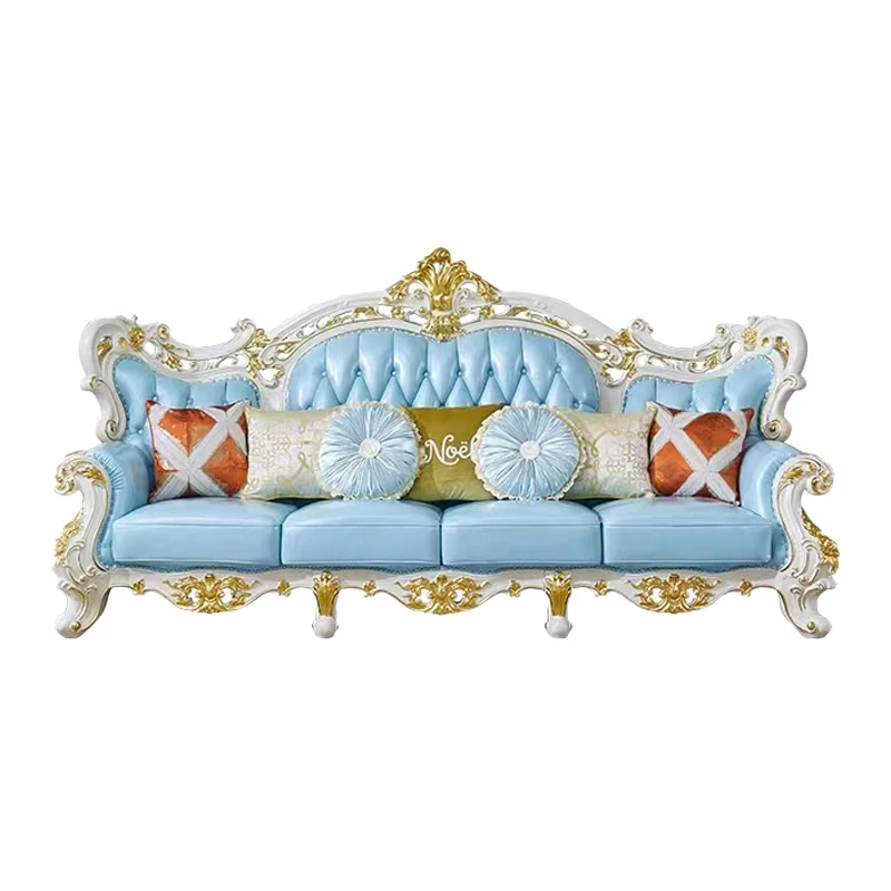 

European-style first-layer cowhide leather villa luxury large-sized sofa all solid wood