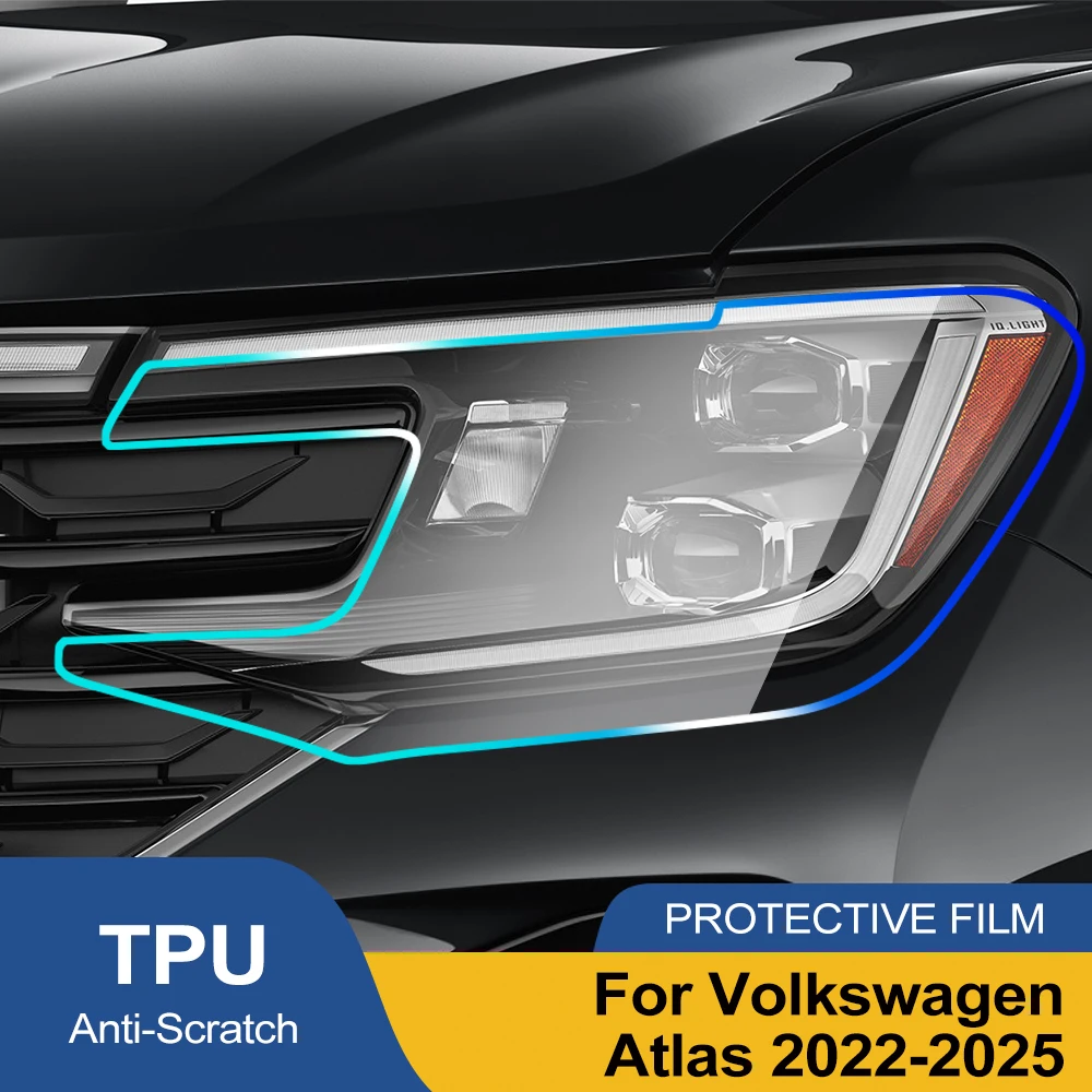 For Volkswagen Atlas 2022-2025 Pre Cut Car Headlight Protective Film Smoke Black TPU PPF Anti-Scratch Auto Vinyl Wrapping Film