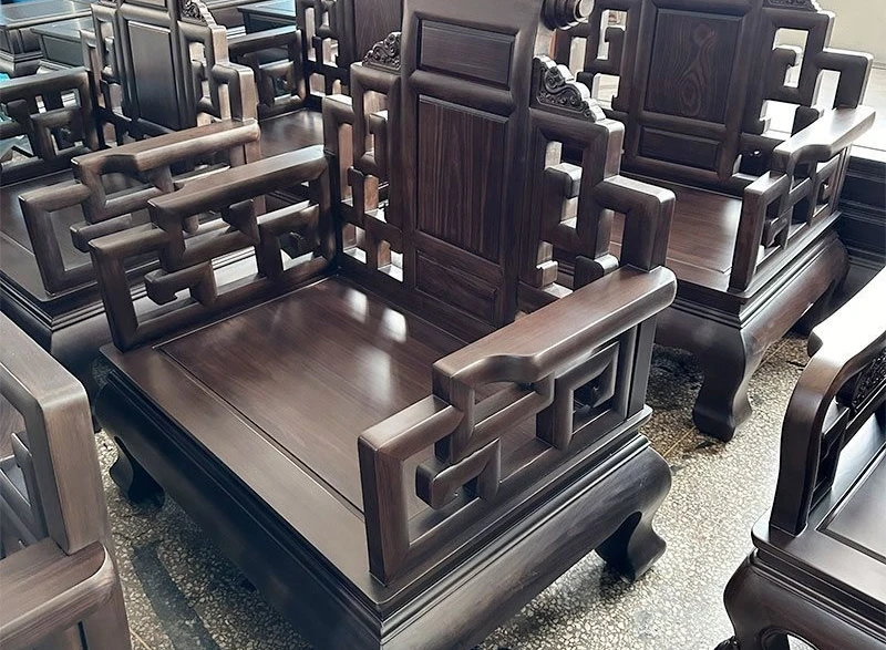 Black rosewood sofa broad-leaved rosewood solid wood large deep carving
