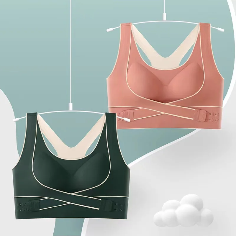 Yoga Sports Seamless Bra Front Button Cross Beautiful Back Wrap Chest Tube Top Push Up Secondary Breasts Anti-Sagging Bra