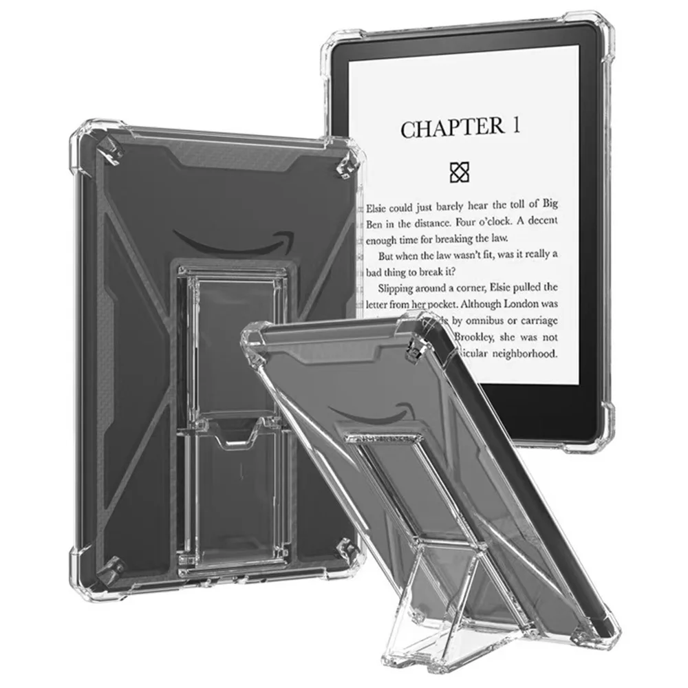 

For Amazon Kindle Paperwhite 6 (2022) Clear Case Kickstand Shockproof TPU + PC Tablet Cover with Pen Slot