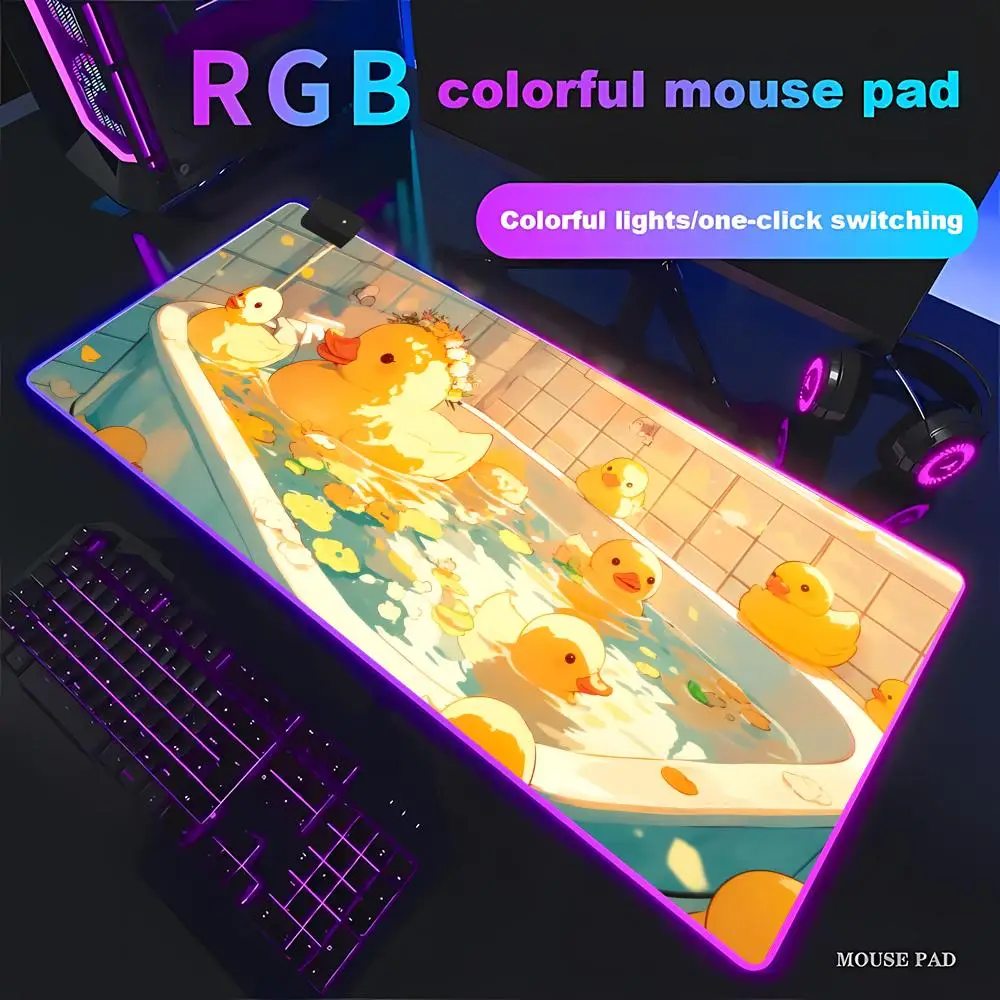 

HYBXAXC Cute Duck Mouse Pad Animation Games Beautiful RGB Gaming Mouse Pad HD Gamer Large LED Light Computer pad Non-slip Decor