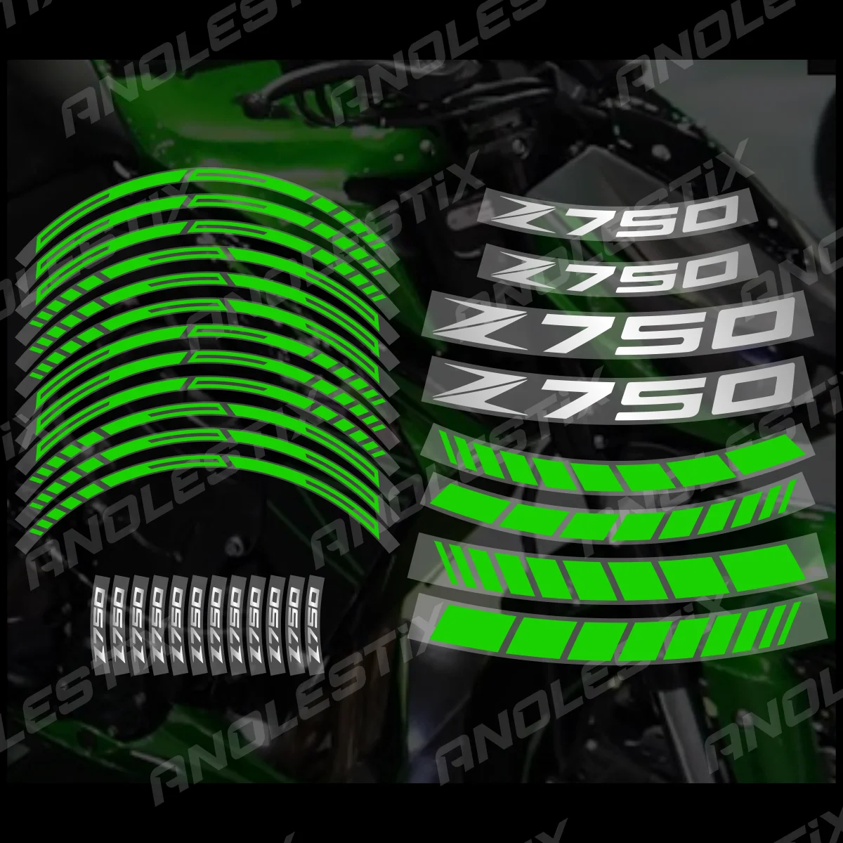 AnoleStix Reflective Motorcycle Wheel Sticker Hub Decal Rim Stripe Tape For Z750