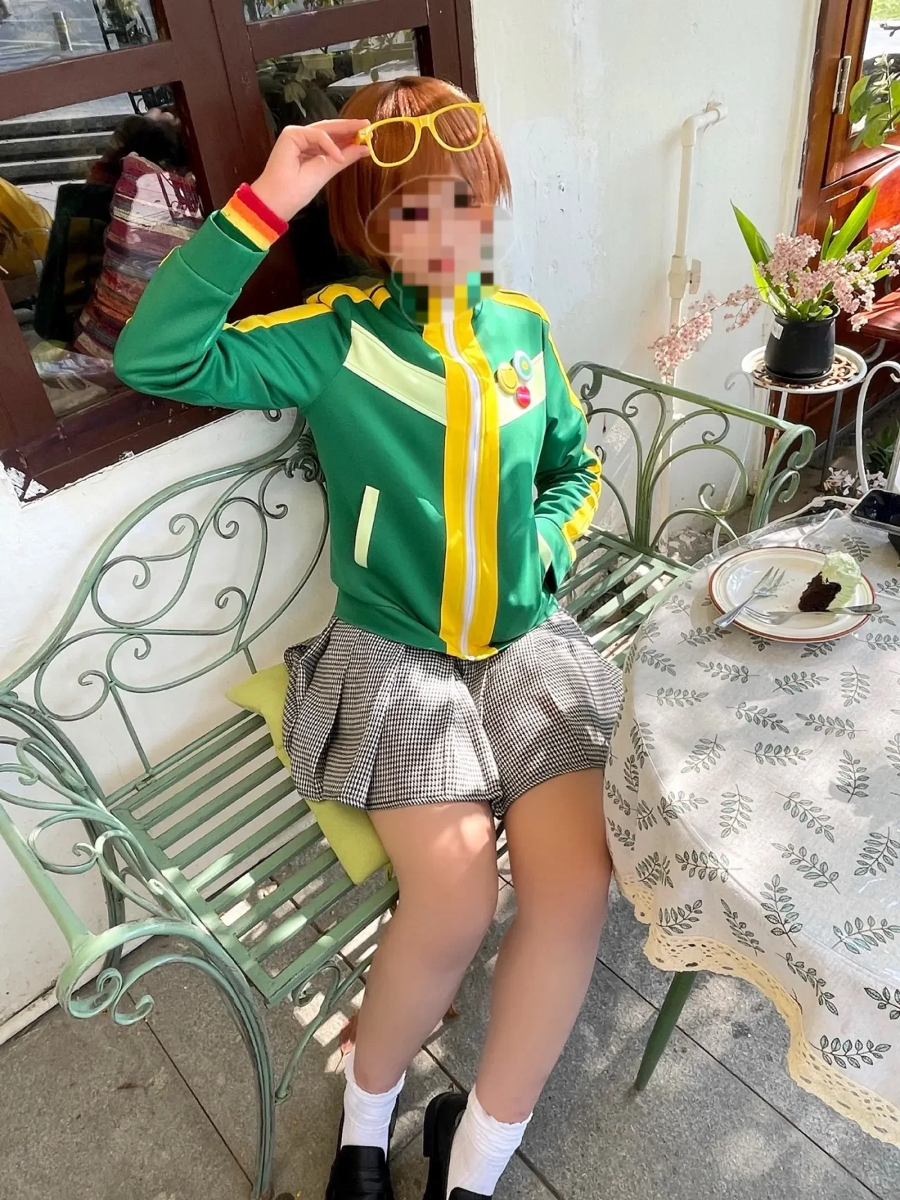 Anime Chie Satonaka Cosplay Kostüm Damen Erwachsene Grüner Mantel Jacke Top Rock Abzeichen Outfits Matrosenanzug Halloween Karneval Anzug