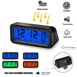 Solar Car Electronic Clocks Thermometer Hygrometer Automotive Led Digital Clock DisplayTime with Back Luminous Car Accessories