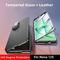 Custodia completa 360 per Huawei Nova 12S Protezione bifacciale Cover in pelle di vetro temperato per Huawei Nova 12 S Paraurti antiurto