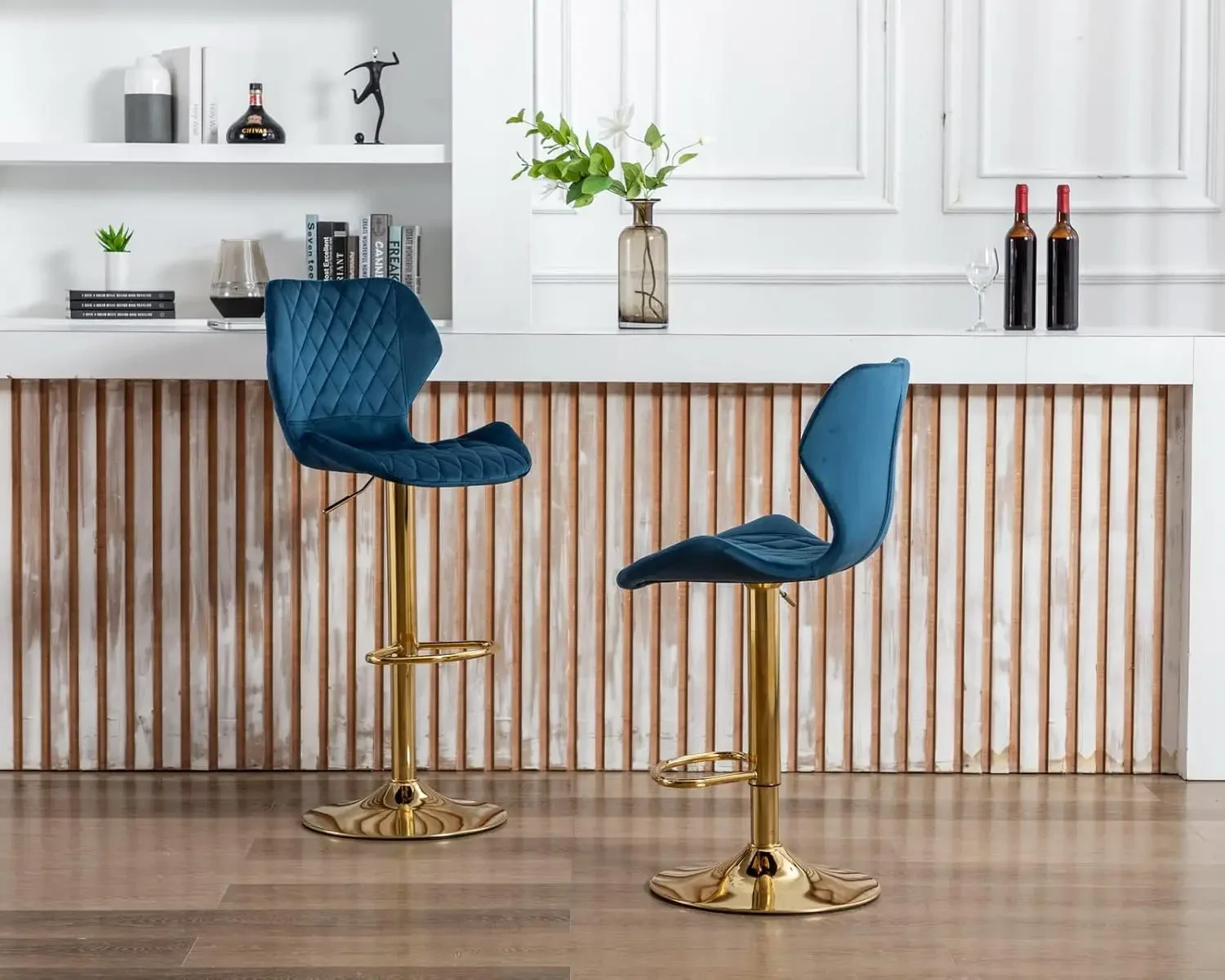 CIMOTA Swivel Adjustable Bar Stools Set of 4 Modern Gold Counter Height Bar Chairs for Kitchen Island Velvet Tall Barstools