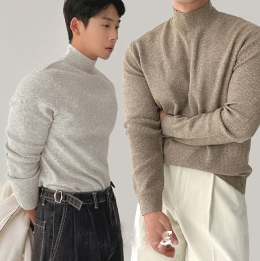 

Спецназ f Высокий вязаный свитер Core Spun Yarn Шерстяной облегающий базовый слой для мужчин Молодежный активный сле