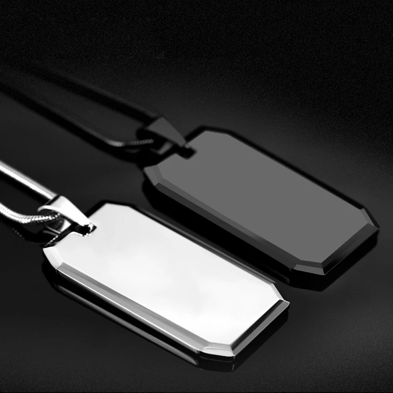 Black/Silver Dog Pendants Tungsten Carbide Man's Necklace Can Engrave Letters/Photo/Symbol for Christmas Gift