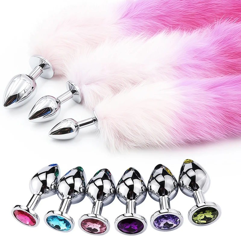 Bondage Colorful Gradient Fox Tail In Ass Anal Plug Bdsm Erotic Toys In Couple Adult Game RolePlay Stage Prop Sex Toys For Women