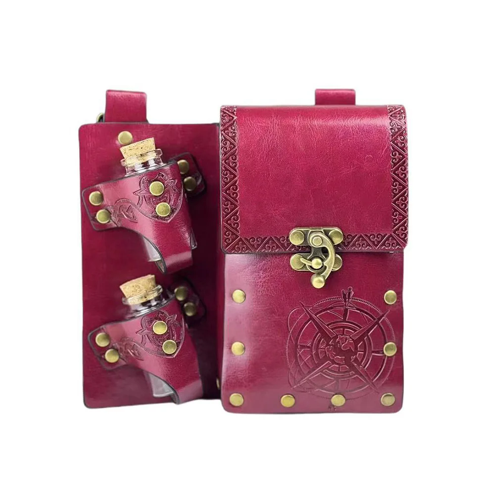 Medieval Alchemy Faux Leather Belt Bag with 2 Cork Potion Vials Fantasy Wizard Waist Pouch Side Pack for Ren Faire Costumes