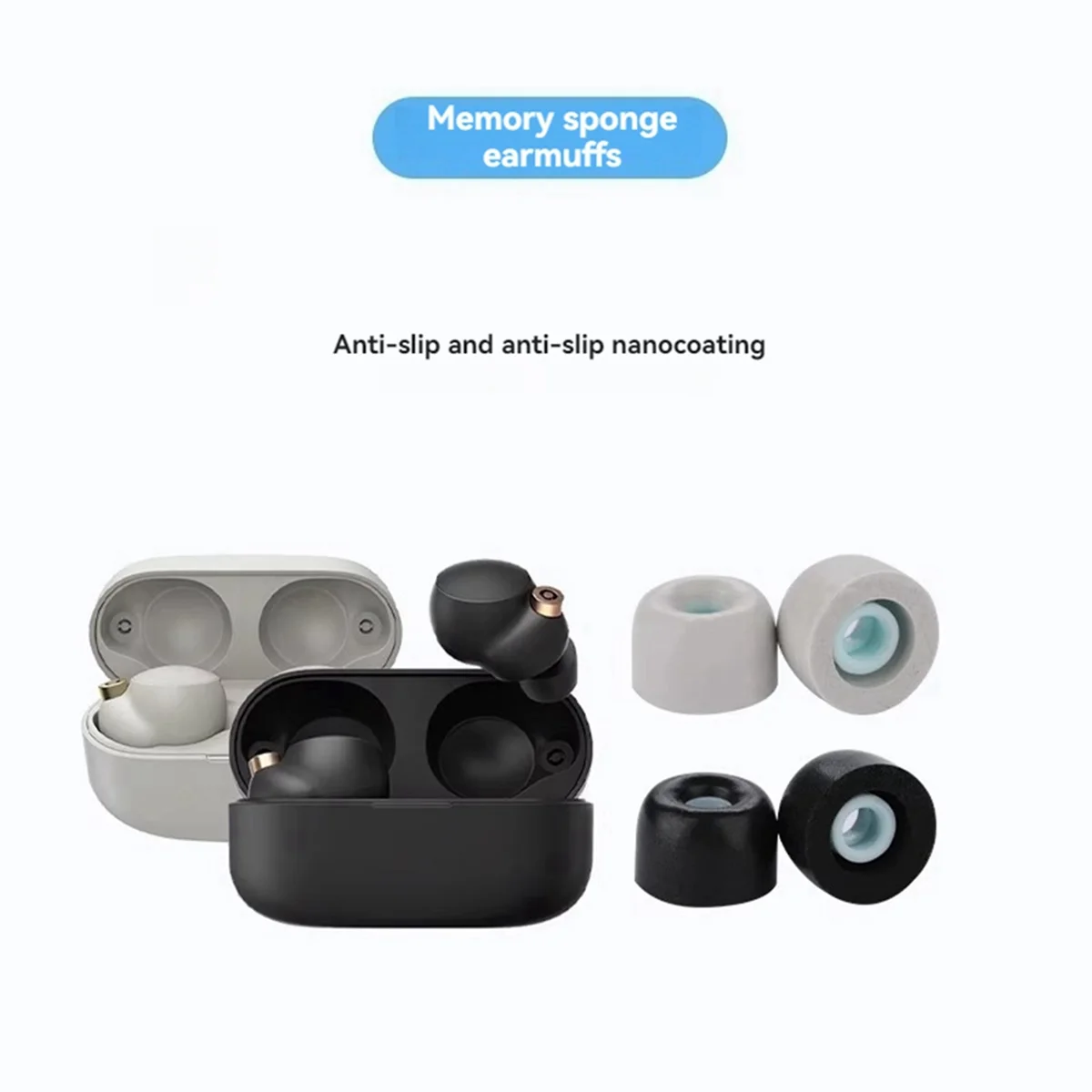 3 pares de tapones para los oídos insonorizados y reductores de ruido orejeras de espuma viscoelástica para auriculares Bluetooth -1000XM4 negro-S