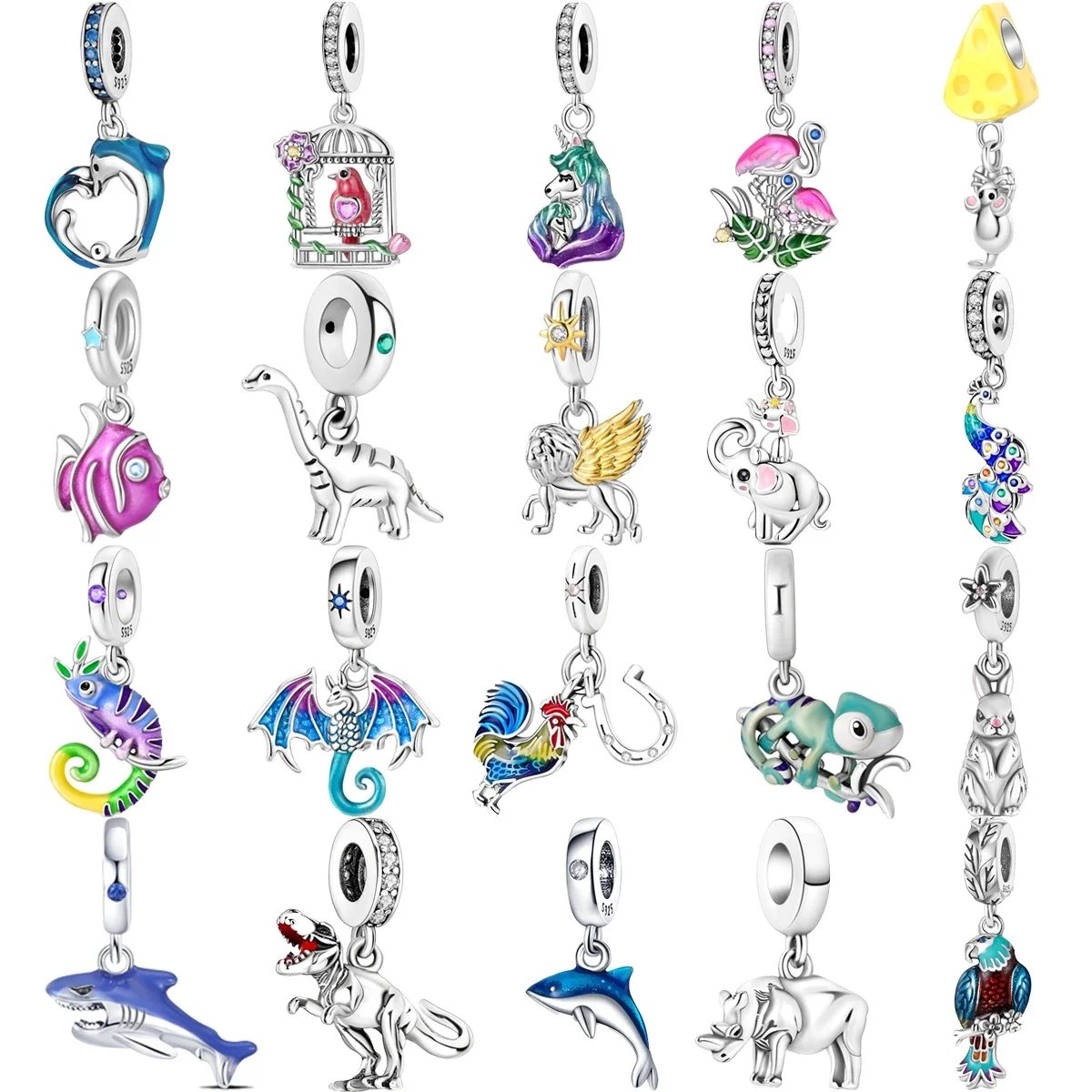 Original 925 Sterling Silver Mouse Peacock Lion Rooster Eagle Rabbit Charm Beads for Pan DIY Bracelet Ladies Jewelry Gifts