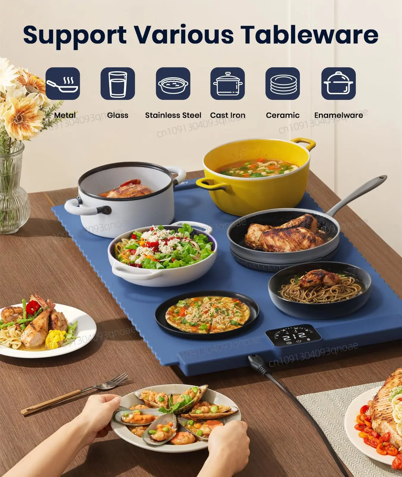 حصيرة تدفئة الطعام، صينية تسخين كهربائية من السيليكون مع 5 إعدادات توقيت درجة الحرارة وقفل أمان للأطفال للحفلات، وسادة مطبخ بوفيه #5