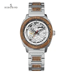 BOBO BIRD Luxury Men Watch Wooden 45mm Skeleton Automatic Mechanical Business Stainless Steel Wrist Watch X Series Customized