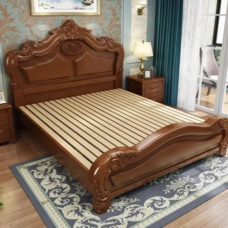 Nordic Shelves Retro Double Bed Base Wrap Wood Sleeping Full Size Bed Frames Queen Storage master Camas De Casal Furniture