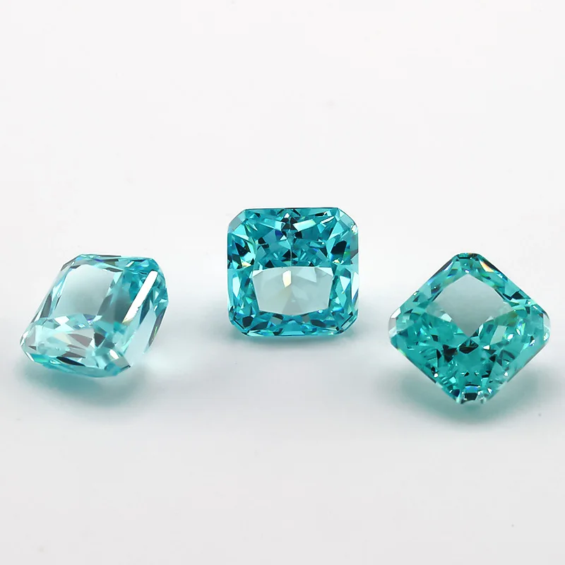 JIANGYUANGEMS 14#Blue Green Square Octangle Radiant Crushed Ice Cut Cubic Zirconia Stone 5A 5x5mm Zircon Loose CZ Gemstone